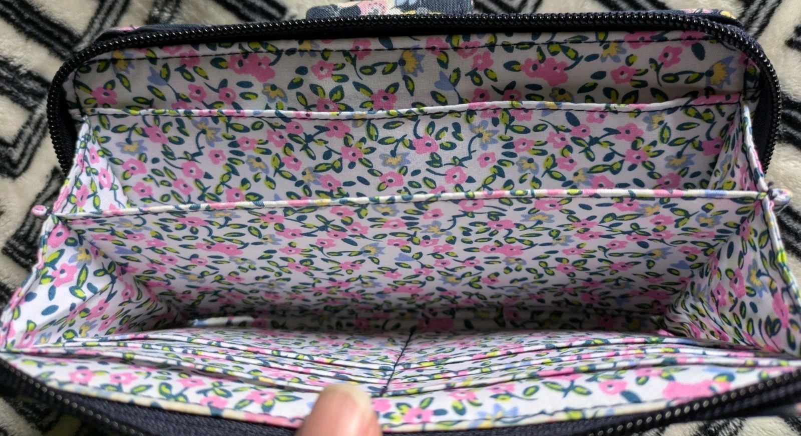Vera Bradley Turn Lock Zip Wallet, RFID, Midnight Wildflowers Retired Print
