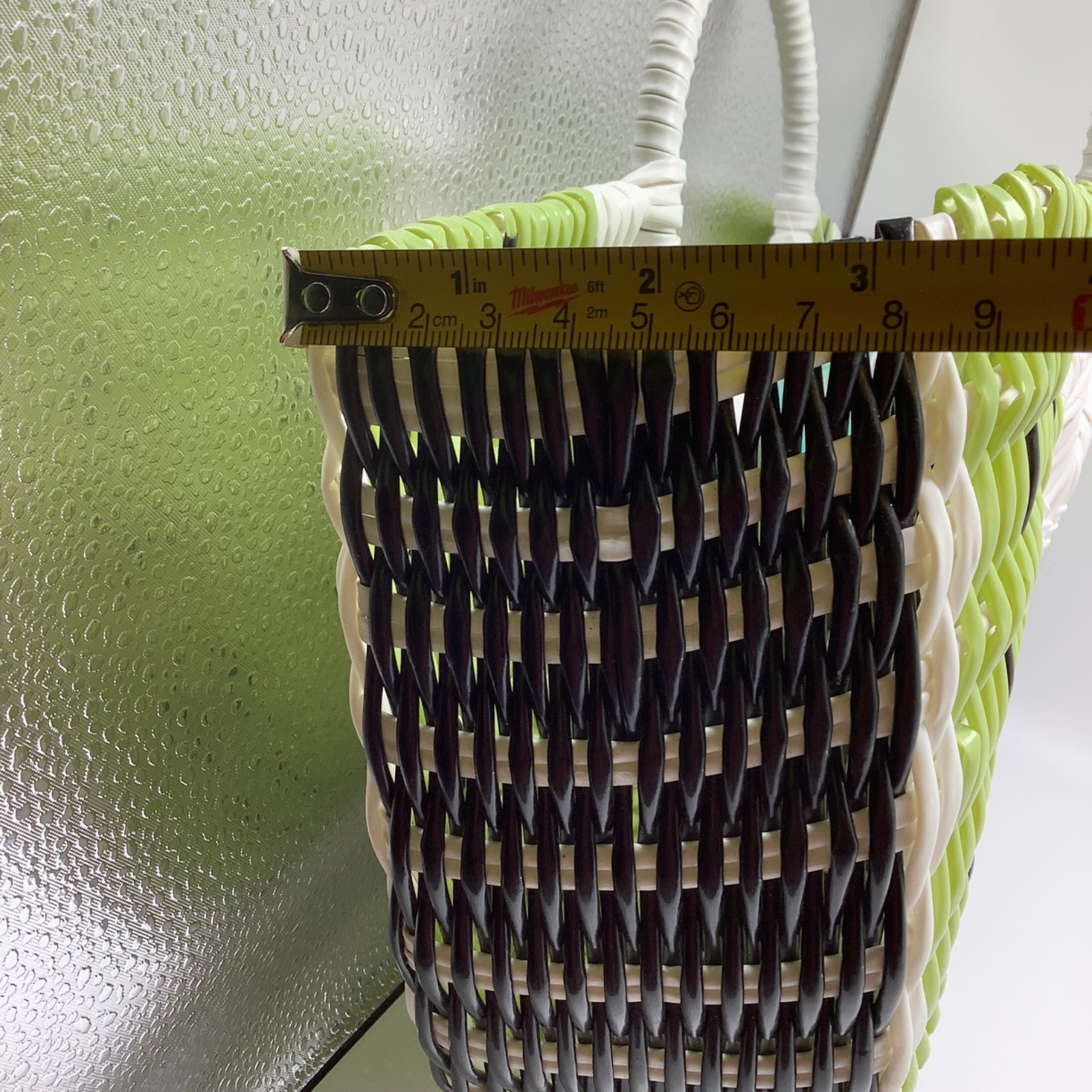 Lime Semi Circle Watermelon Shape Plastic Bag Beach Tote Woven Bag Top Handle