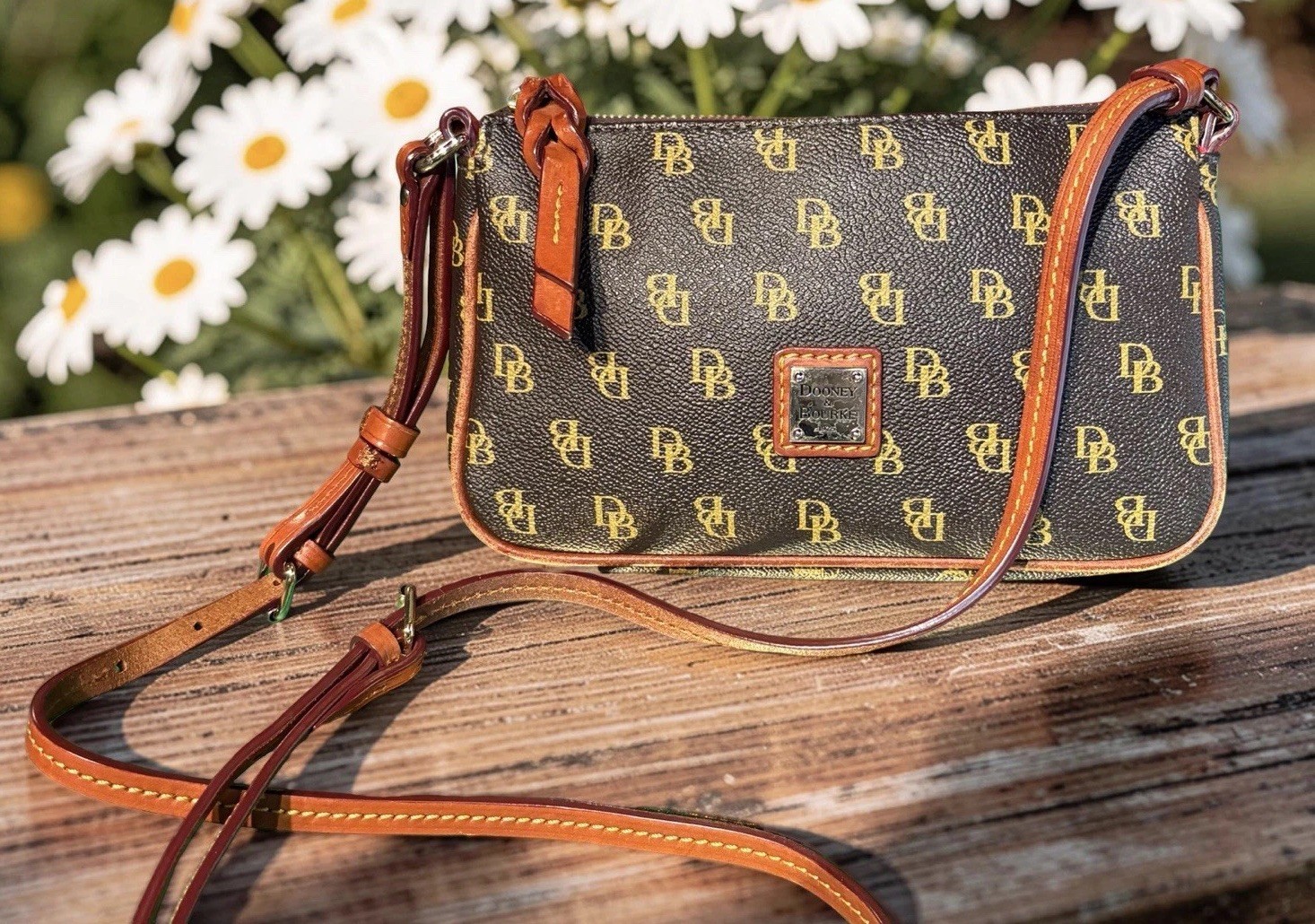 Dooney Bourke Gretta Lexi Small Crossbody Bag Dark Brown T’Moro DB Logo Monogram