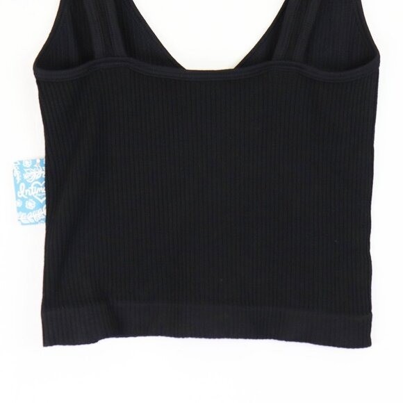 NWT Free People Solid Rib Brami Crop Cami V-Neck Tank Top Black Ribbed XS/S
