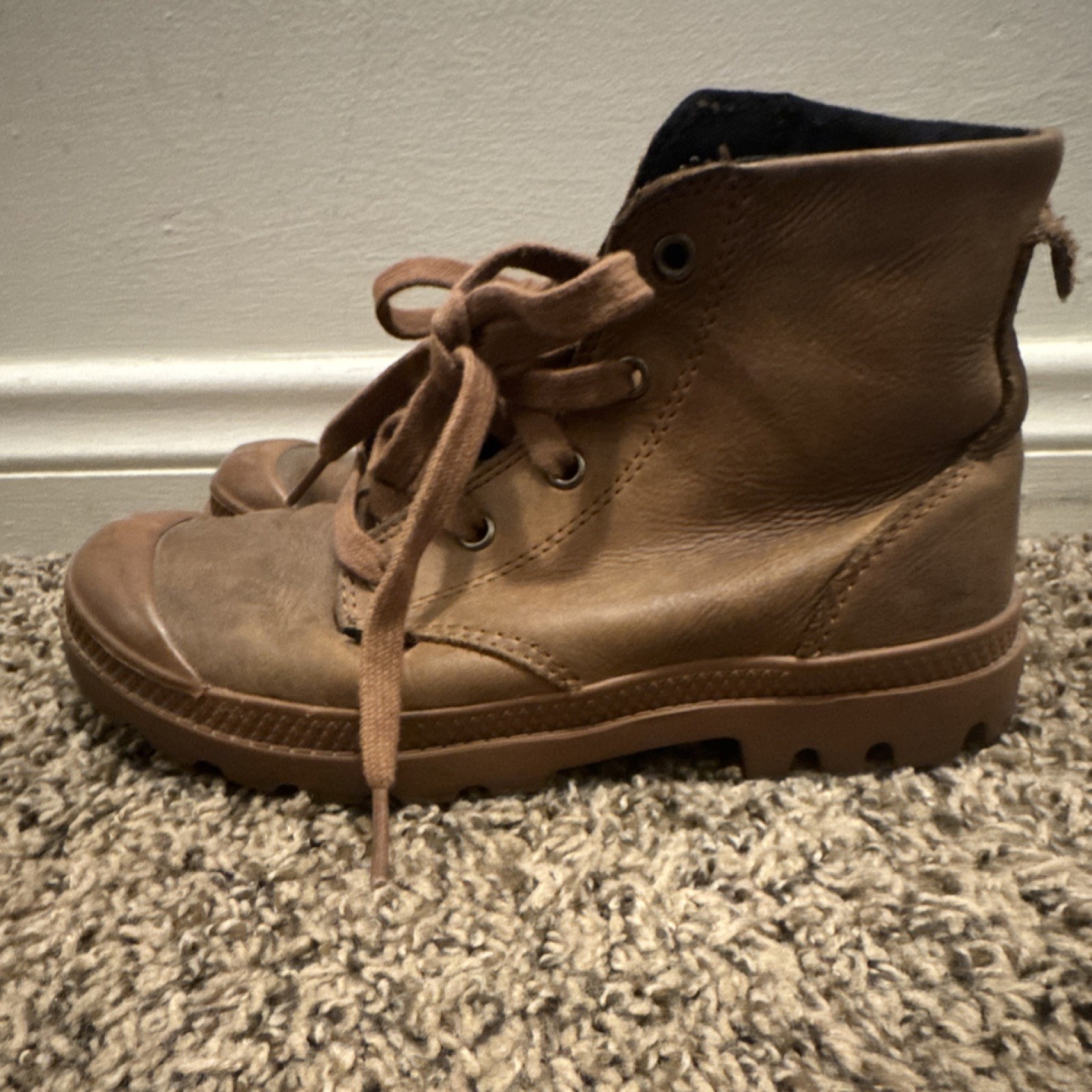 Palladium Brown Leather Combat Lace-Up Ankle Boots Rugged Rubber Sole Men’s