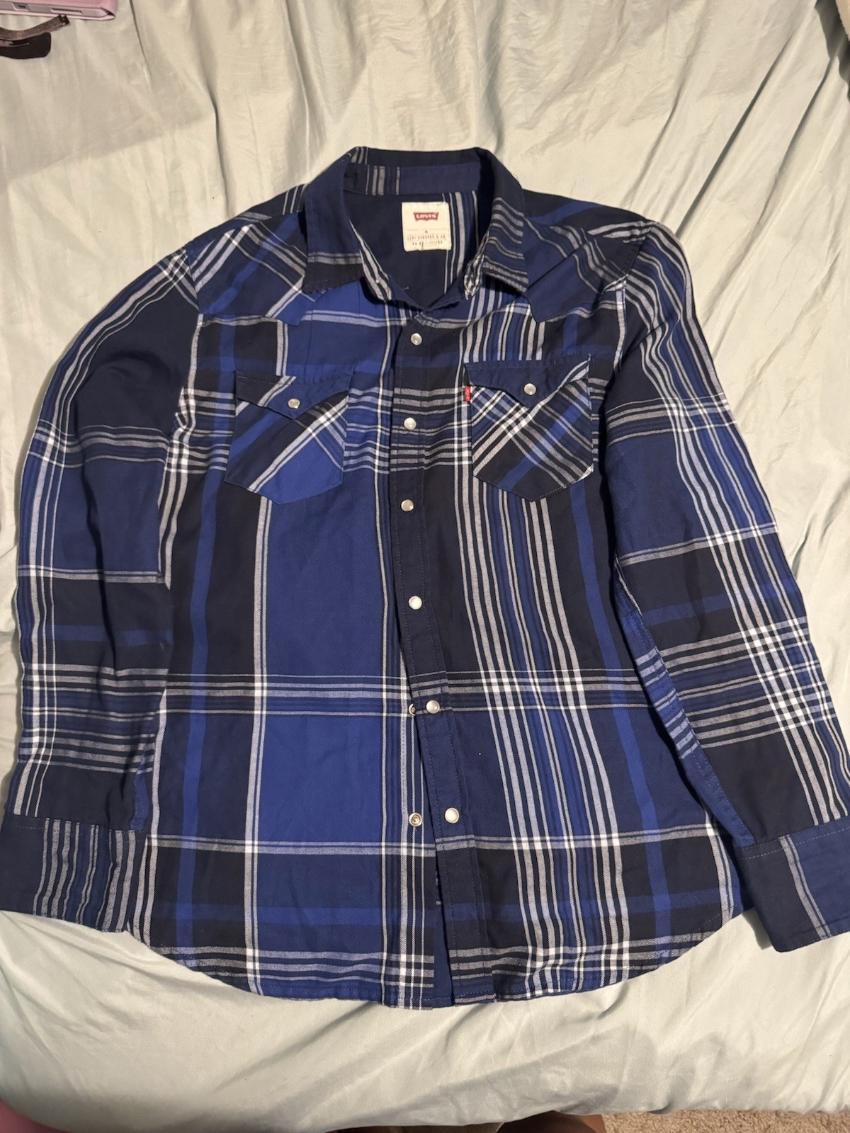 Levi’s Blue Plaid Western Snap Button Shirt Men’s Medium