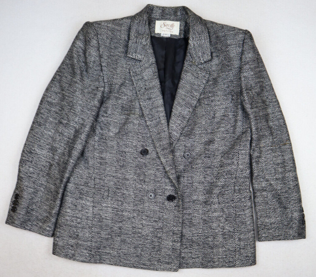 VINTAGE WOMEN’S BLACK & WHITE HERRINGBONE SKIRT SUIT – SAVILLE – SIZE 12P