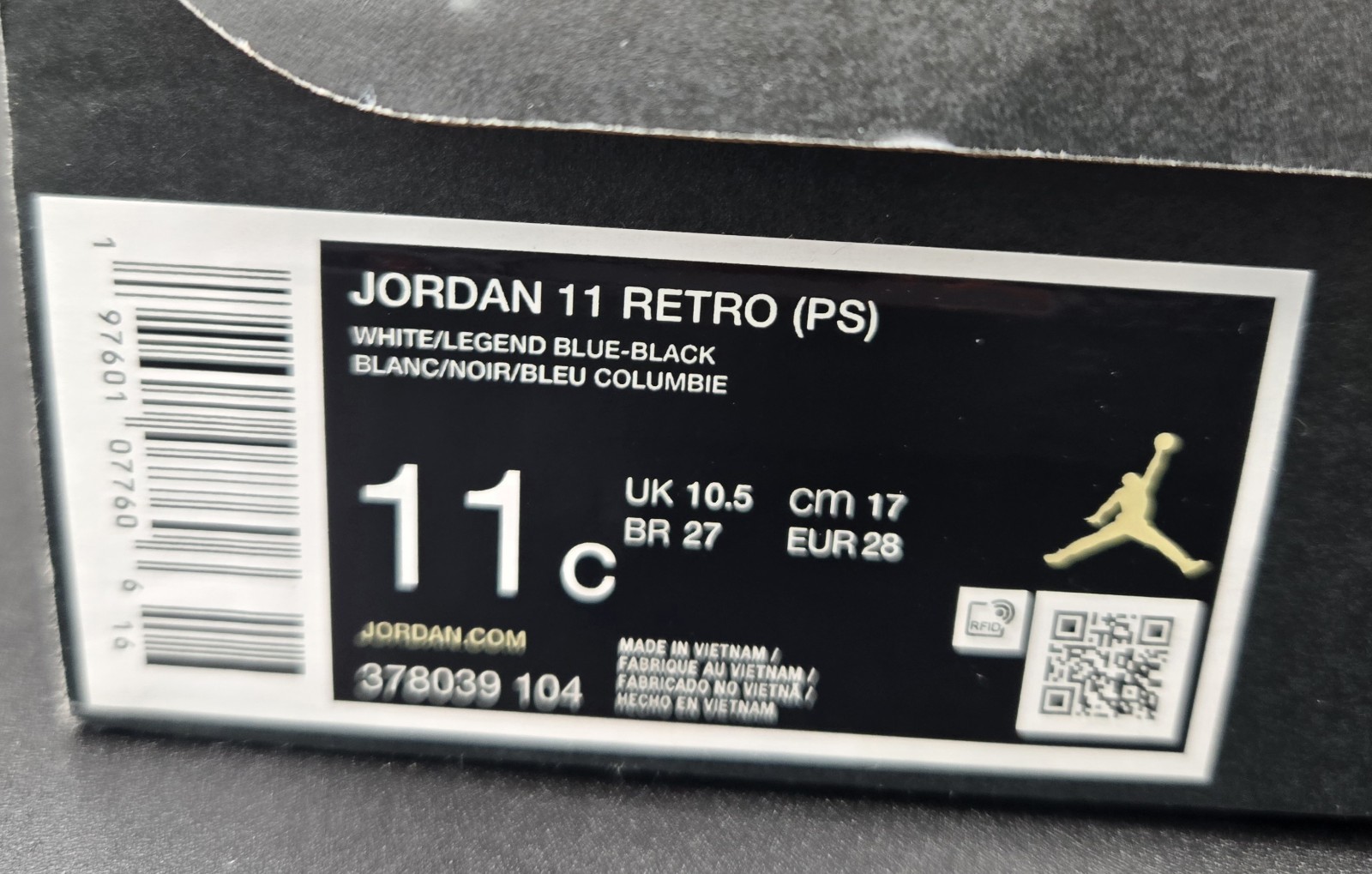 Jordan 11 Kids Legend Blue Size 11c