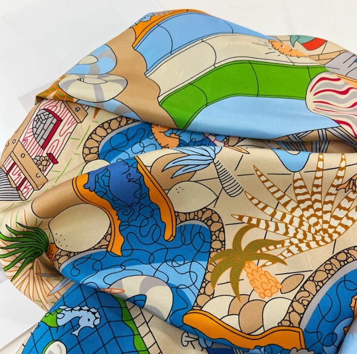 Pure Twill Silk Scarf Bandanna Large Wrap Water Park Print Square Shawl 53″