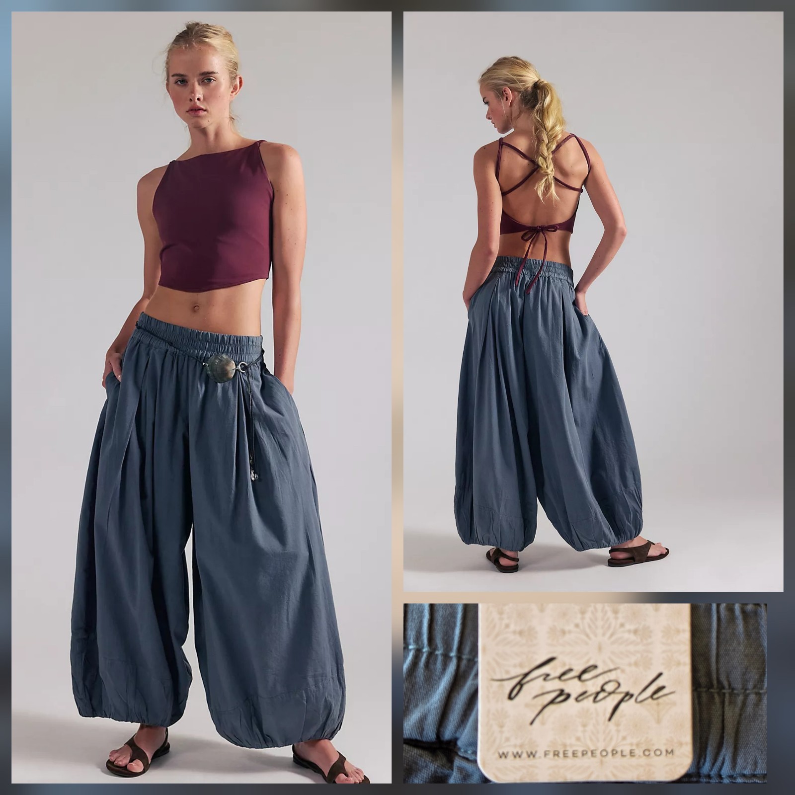 Free People Moonflower Pull-On Balloon Pants Womens Steel Grey XL NWT $98