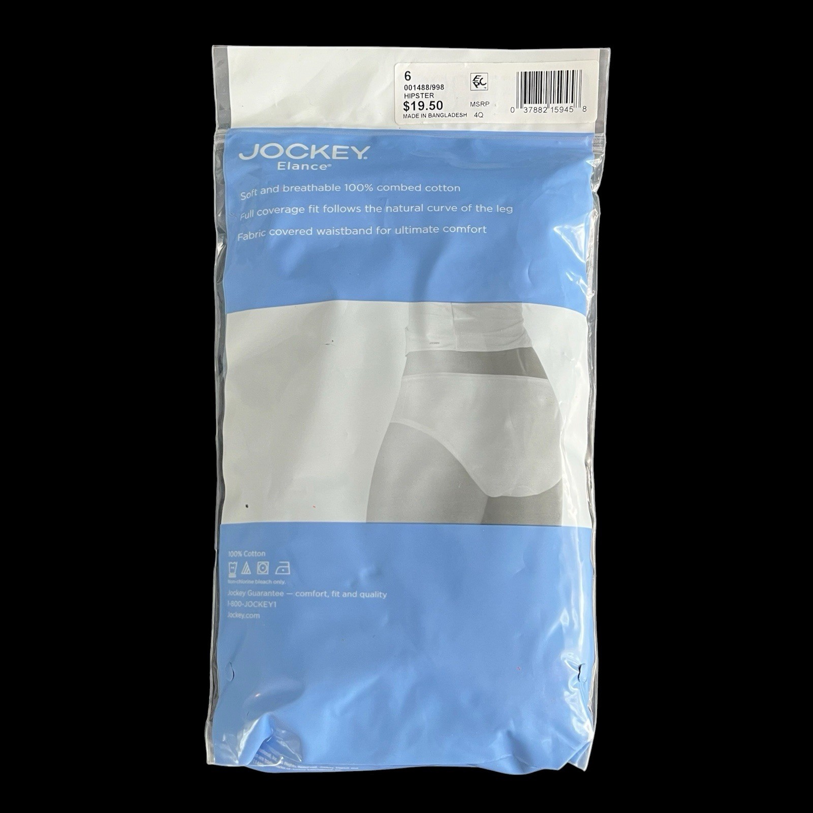 3 JOCKEY Elance 100% Combed Cotton Hipster Hipsters Panties Size 6 Gray & Black