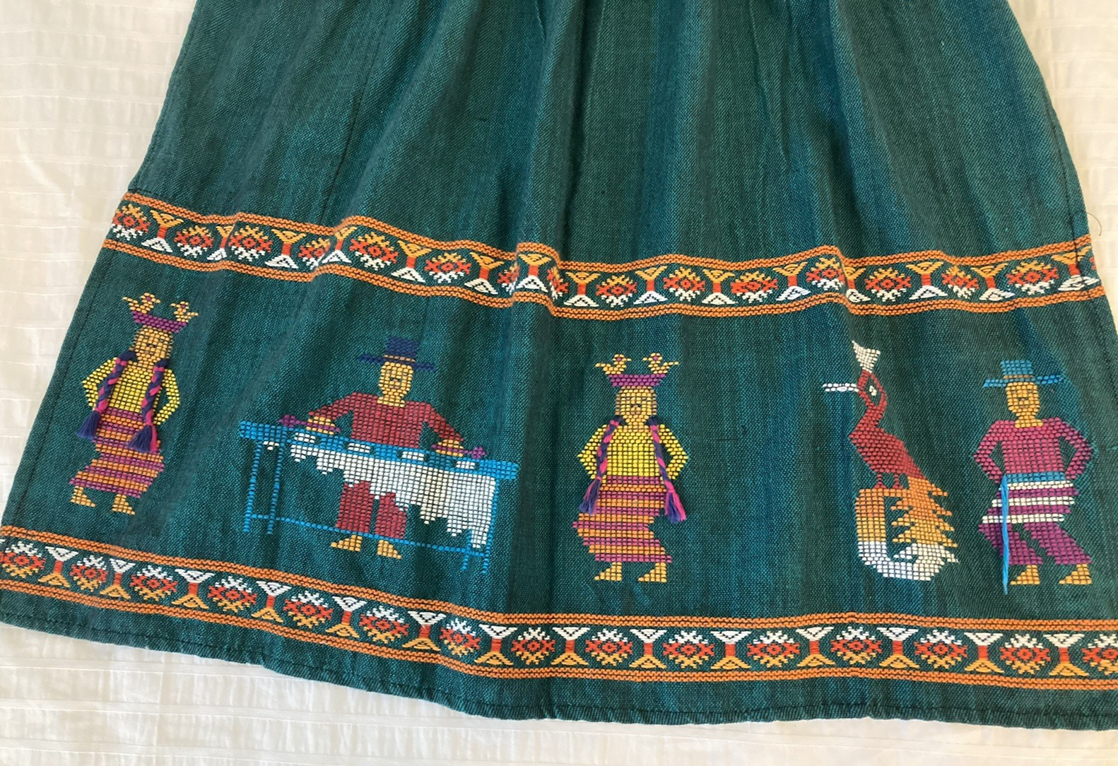 VTG Guatemala Boho/Tuscan Colors Embroidered Bib Apron Color Teal One Size