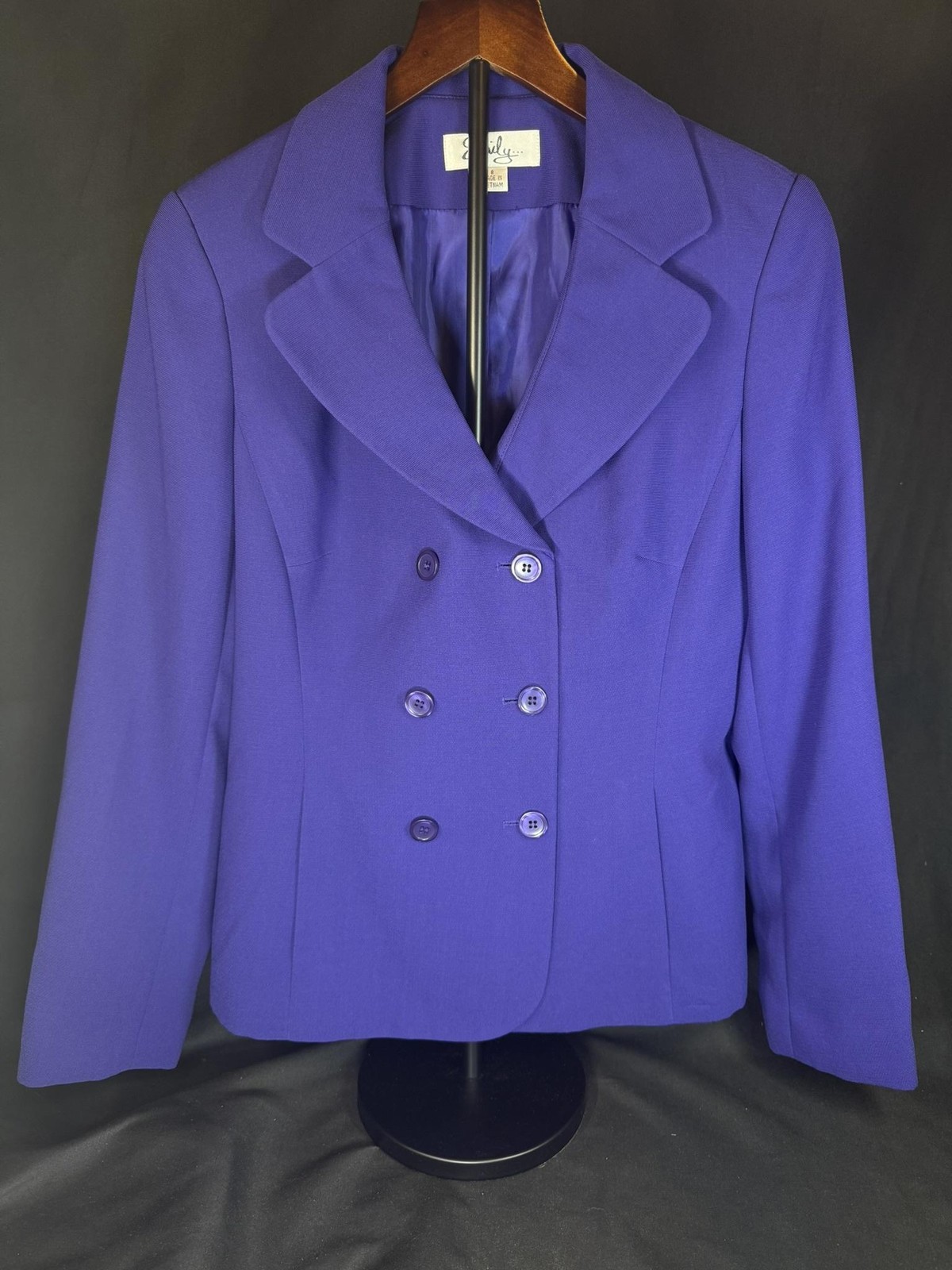 Emily Blazer Jacket Womens 8 Purple Double Breasted Tailored Lined Notch Lapel