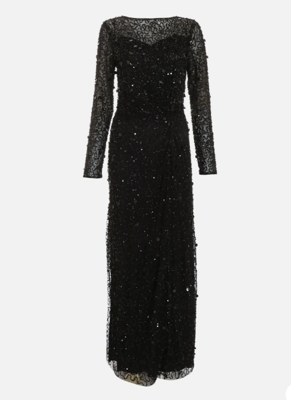 Quiz Embellished Black Sparkle Evening Dress Gown – sz 6 / 10 UK -msrp $350