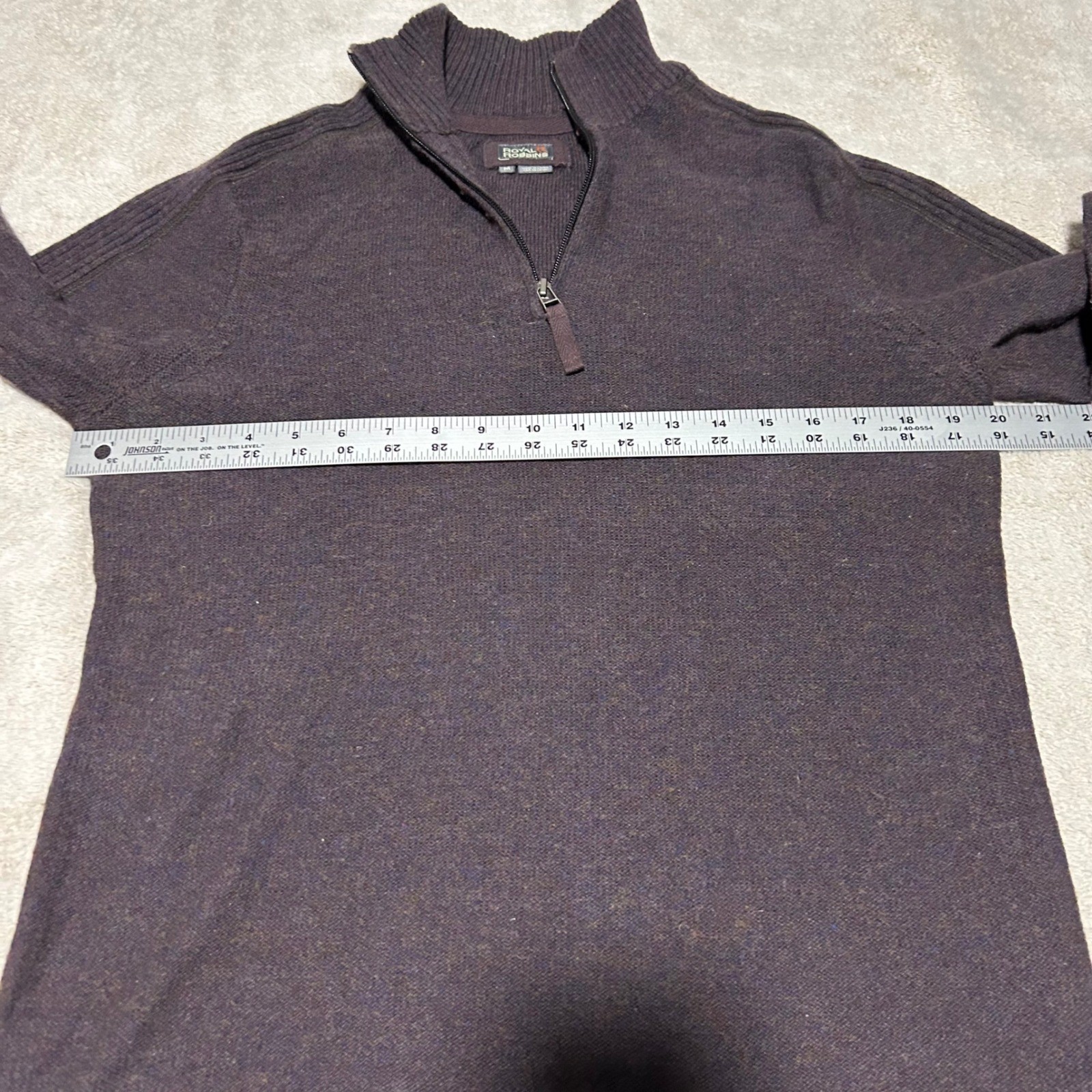 Royal Robbins Sweater Mens M Brown Purple Wool Blend Quarter Zip Ribbed Pullover