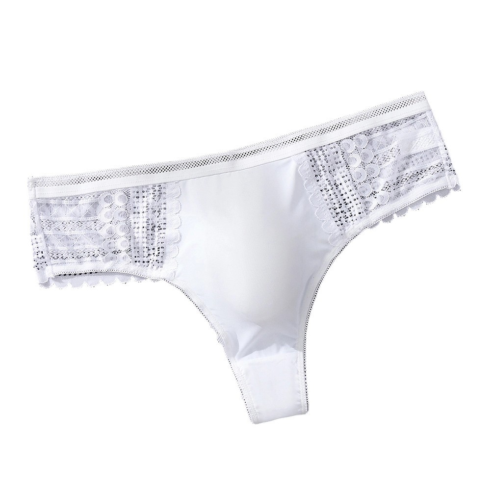 Men’s Smooth Ice Silk Thong Underwear G String Lace Seamless 3D Bulge Pouch