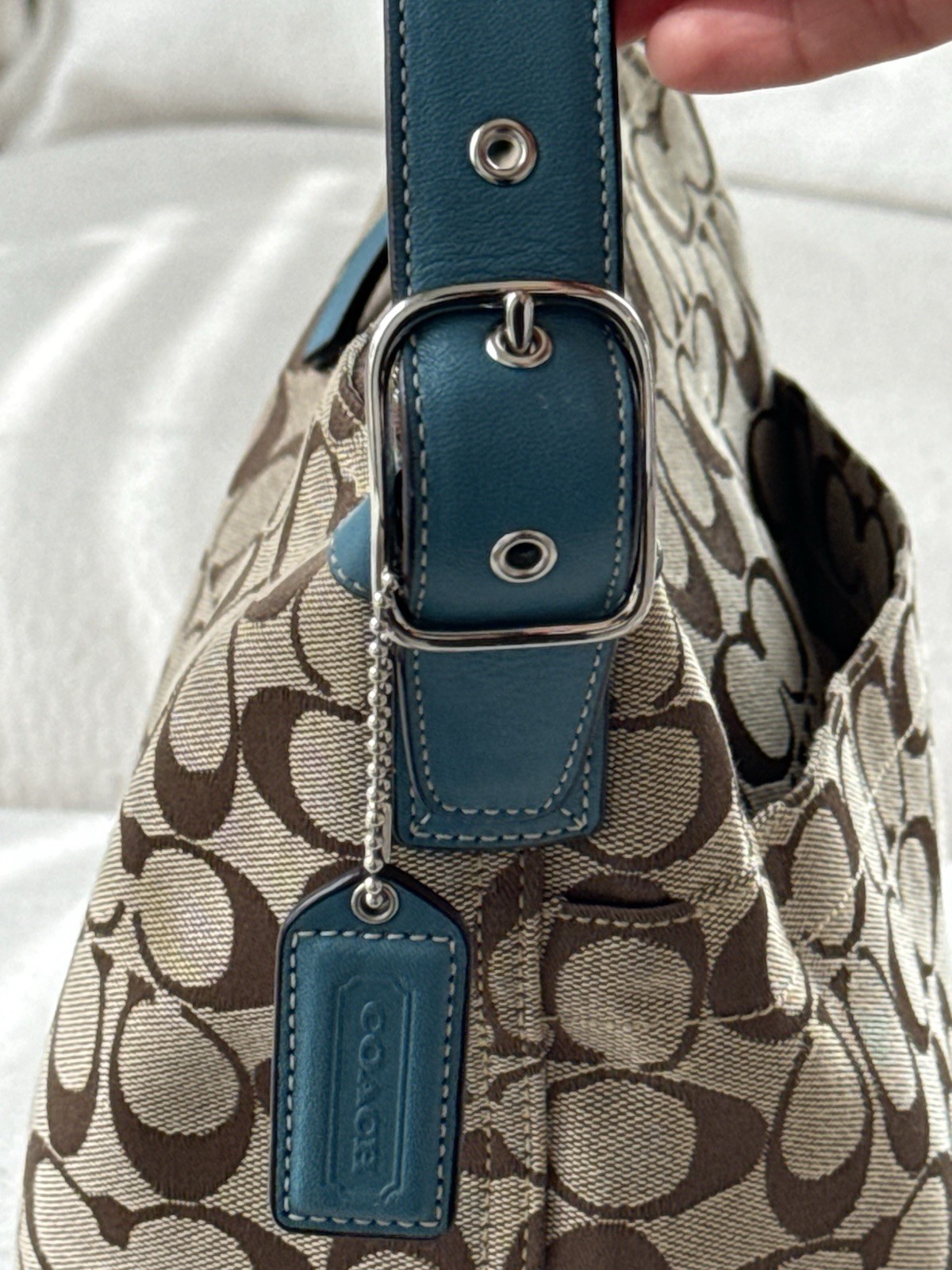 🩵Vintage Coach Signature Soho Hobo Bag Teal F10906 Y2K Canvas Leather Bag 2008