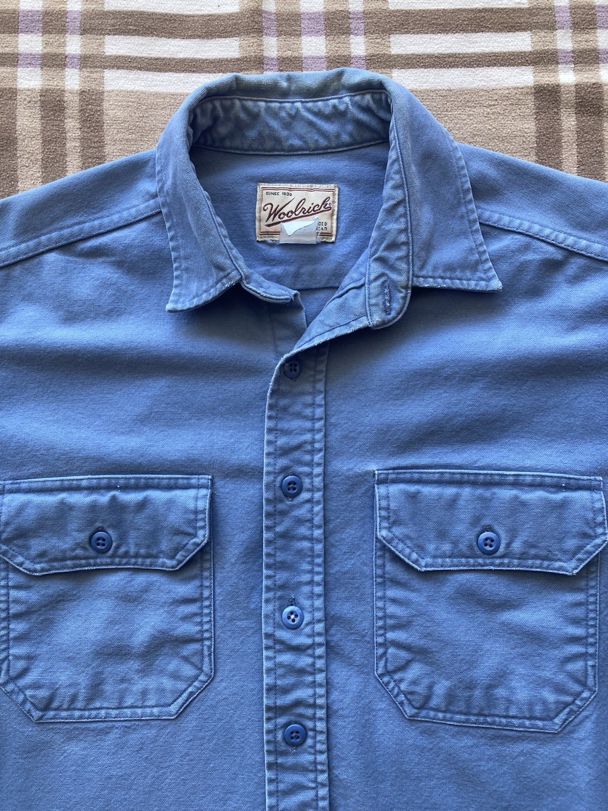 Vintage Woolrich Cotton Chamois Large Long Sleeve Made in USA Rugged Outdoor