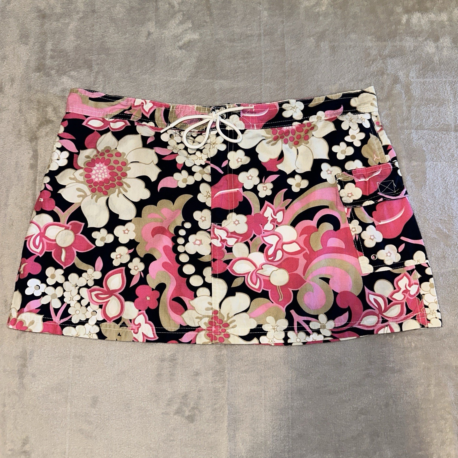 Vtg Y2K J Crew Floral Cargo Mini Skirt Drawstring 8 Utility Beach Hawaiian