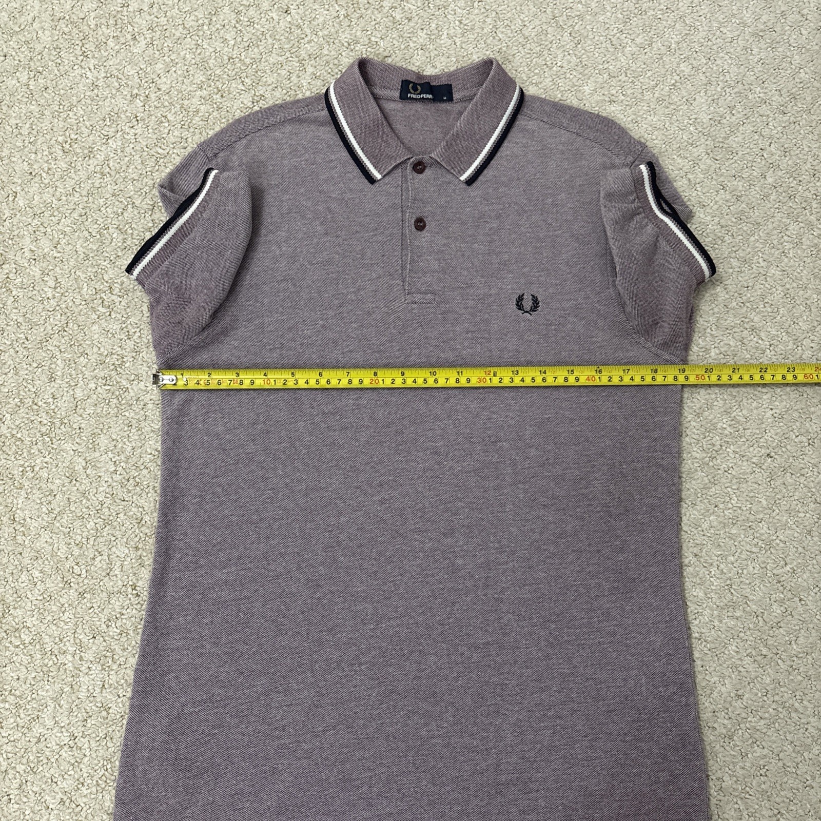 Fred Perry M3600 Mens Medium Twin Tipped Polo Shirt Burgundy Navy Short Sleeve