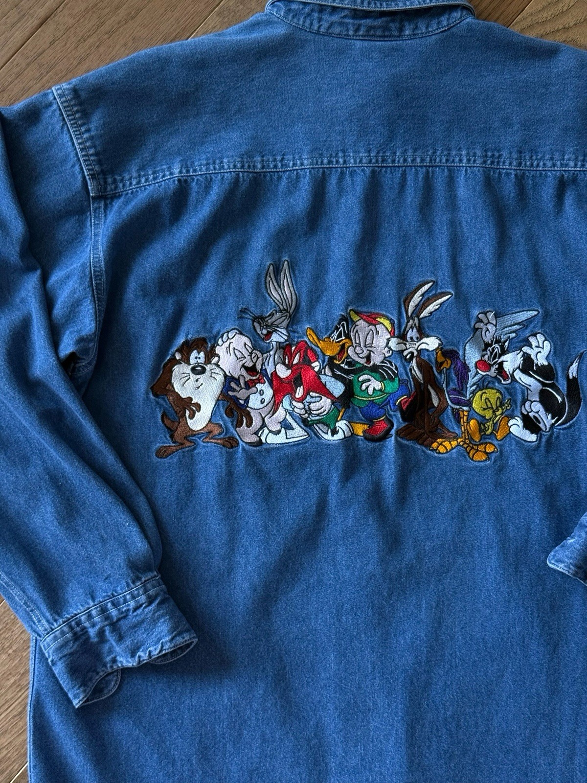 Warner Bros Studio Store Looney Tunes Denim Shirt Embroidered Vintage 90s Sz Sm