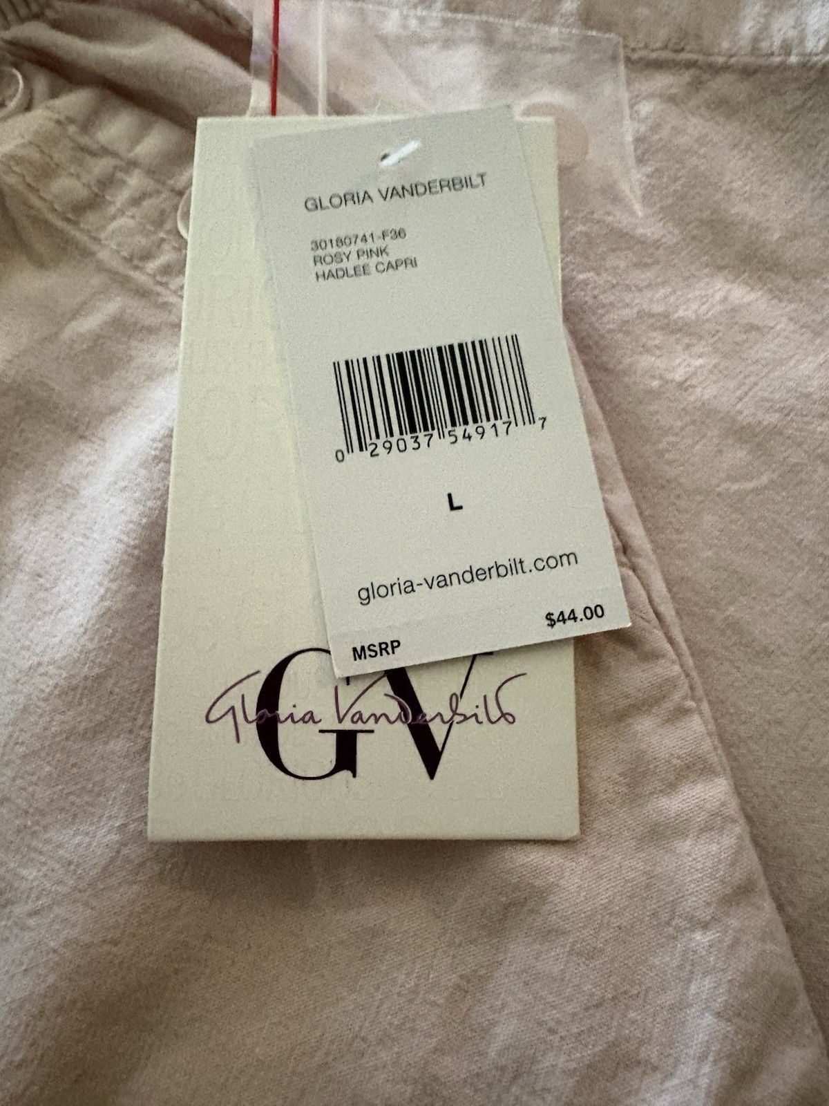 Gloria Vanderbilt RosyPink Hadlee Capri Pants L Drawstring Elastic Waist Pockets