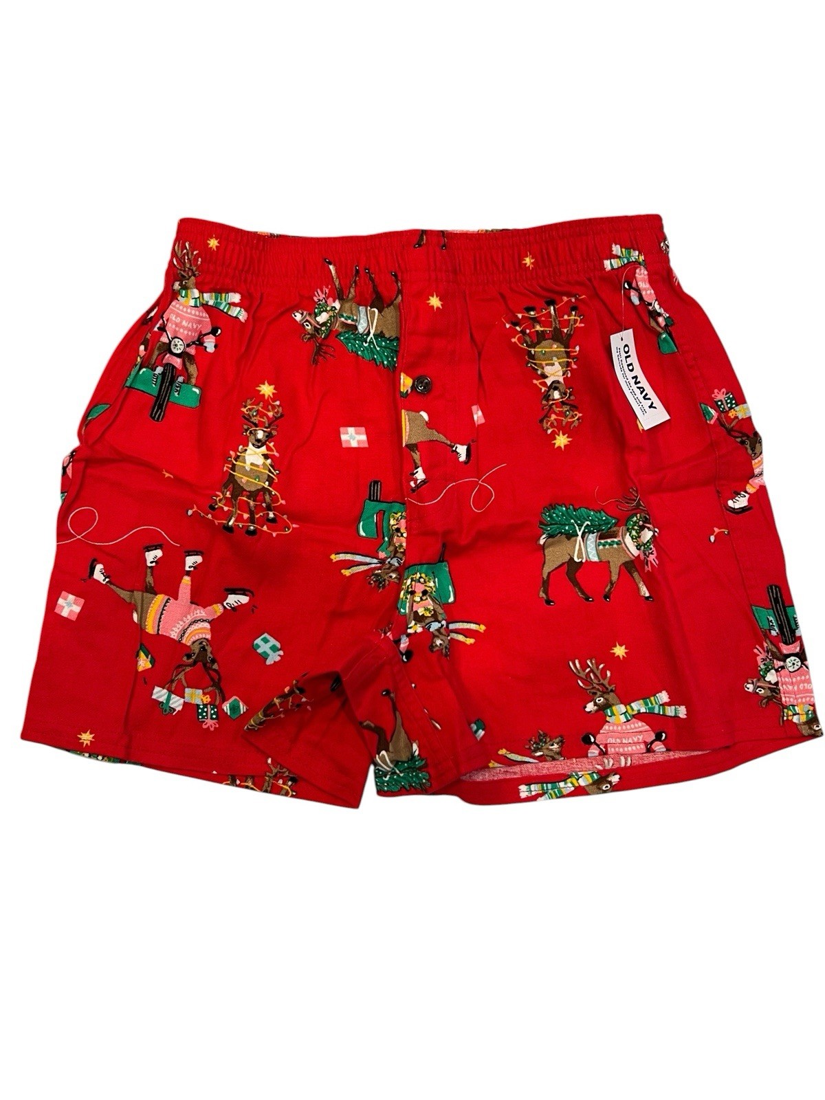 NWT OLD NAVY Flannel Boxer 3.5″ Inseam XS-S-M-L-XL-XXL-XXXL Red Reindeer #O16