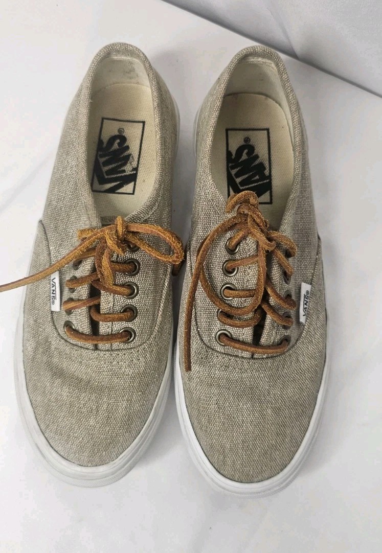 Vans Authentic Slim Washed Canvas Cream Tan Sneaker Women 5 Men 3.5 VN-0QEVC7T