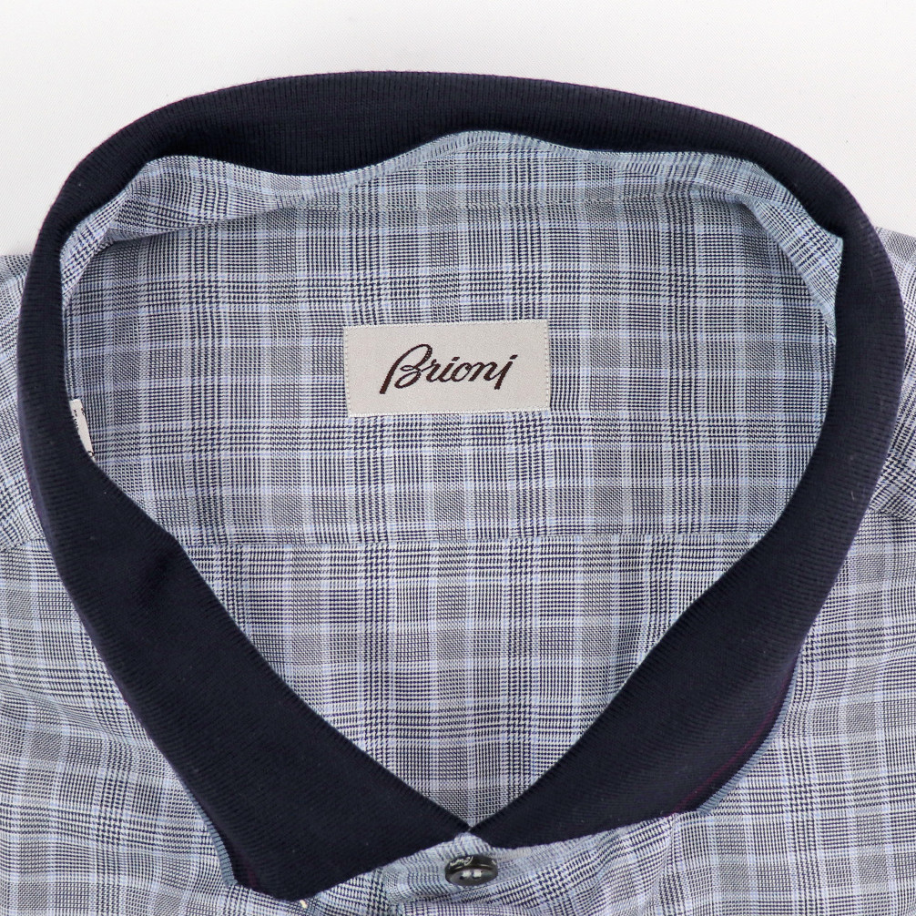 $525 NIB BRIONI Gray Blue Houndstooth Check Cotton Slim Fit L/S Casual Shirt L