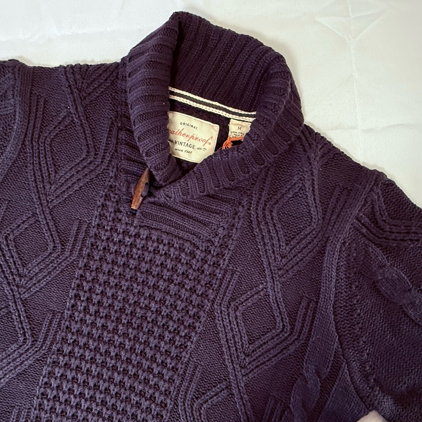 NEW Weatherproof Vintage Men’s Medium Cable Knit Sweater Navy Blue