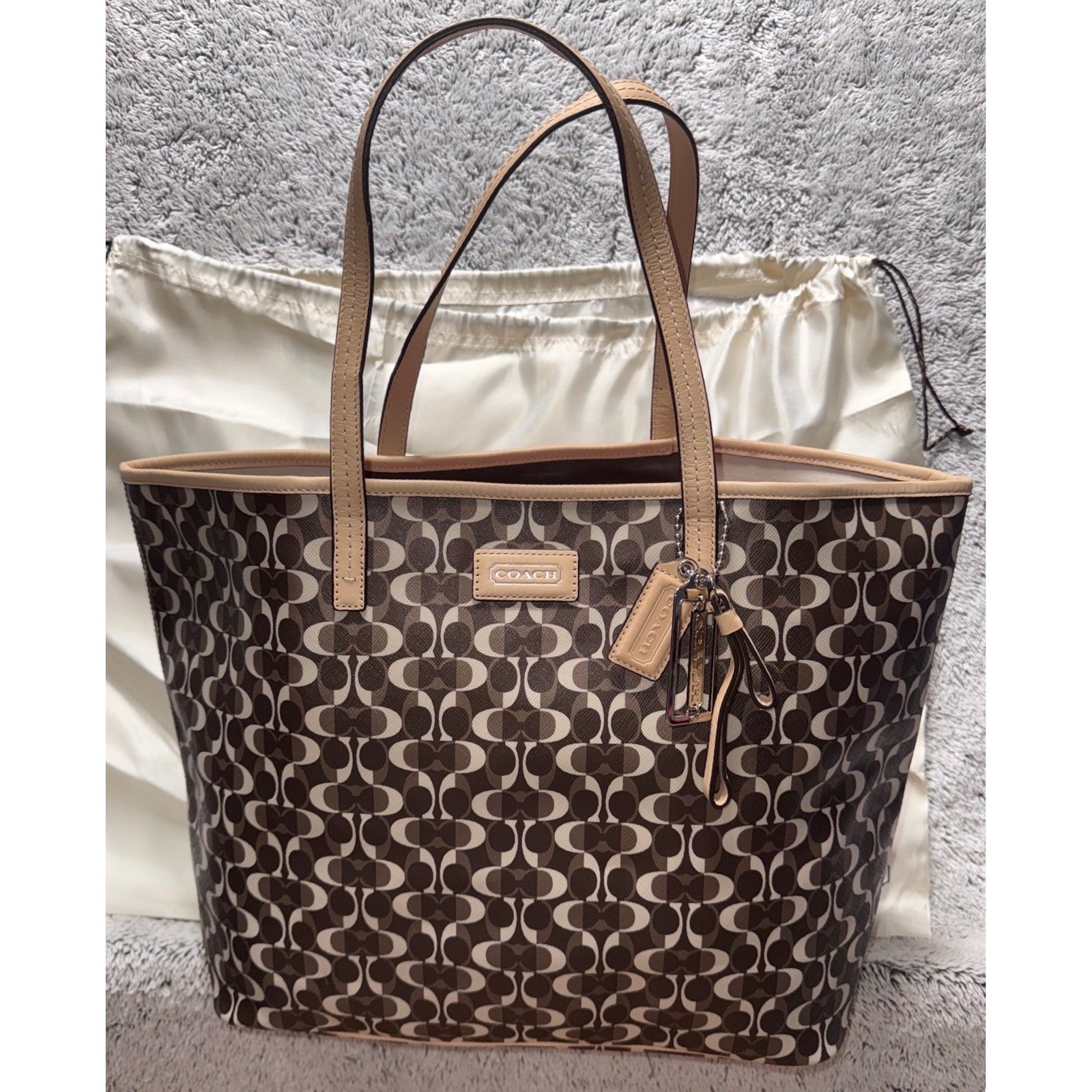 Coach 2013 Park Metro Splt Signature Tote Brown Tan Leather Trim F25673 NWT Read