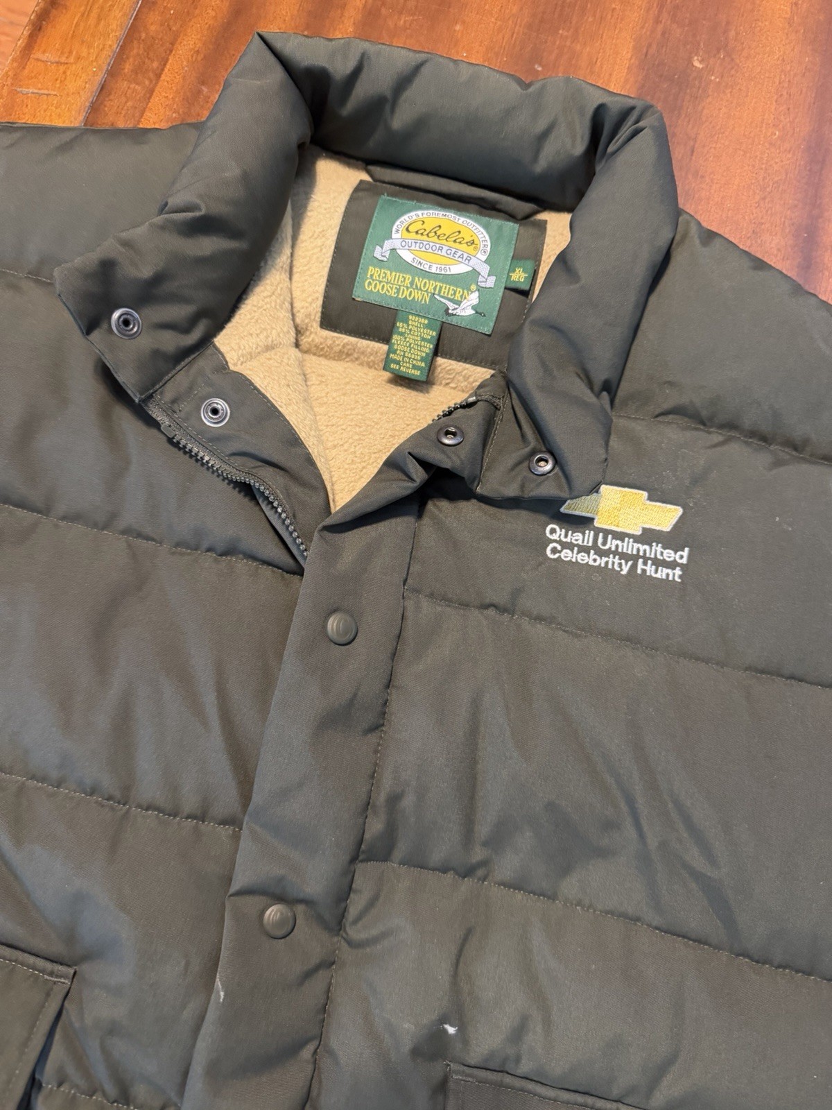 Cabelas Vest Mens XL Green Premier Northern Goose Down Puffer Jacket Lined LOGO