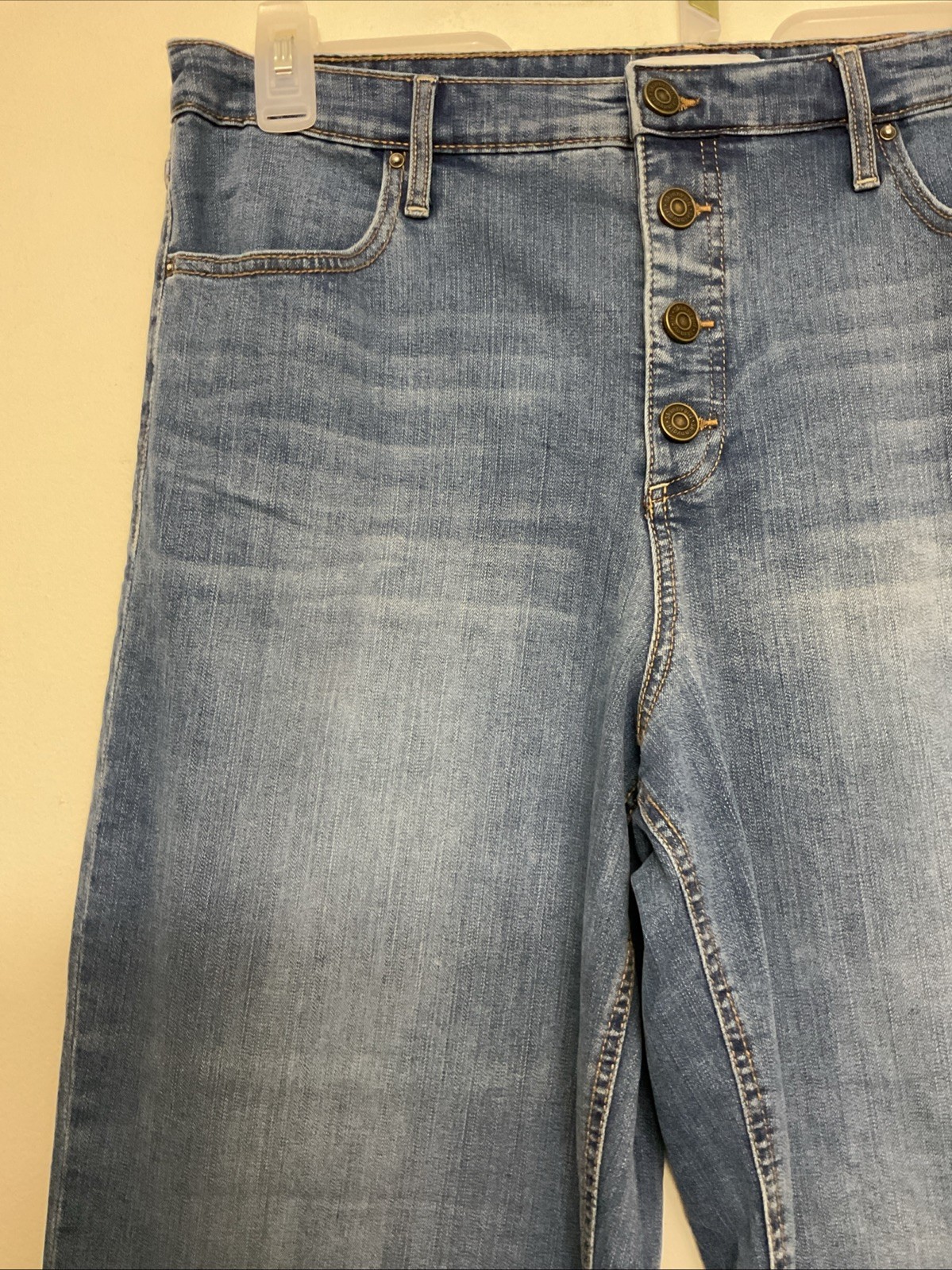 Skinnygirl Women’s Light Blue Wide Leg Crop HighRise Stretch Denim Jeans 32/14