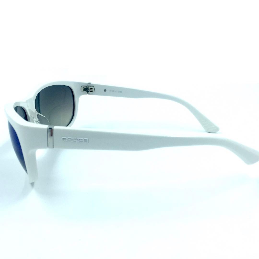 Police SPLC64J White Sunglasses Blue Mirror Lens Unisex Used
