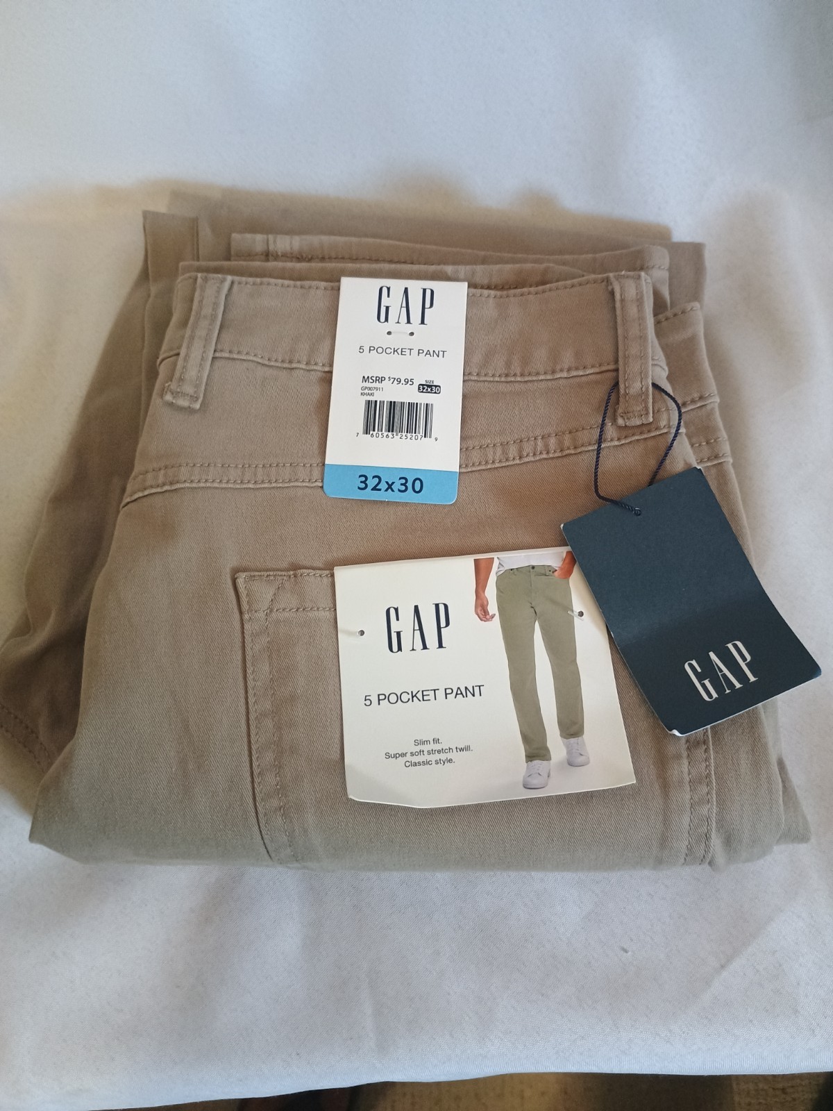NWT Gap Men’s Slim Fit 5 Pocket Pants Size 32×30 Limestone Stretch Twill (12