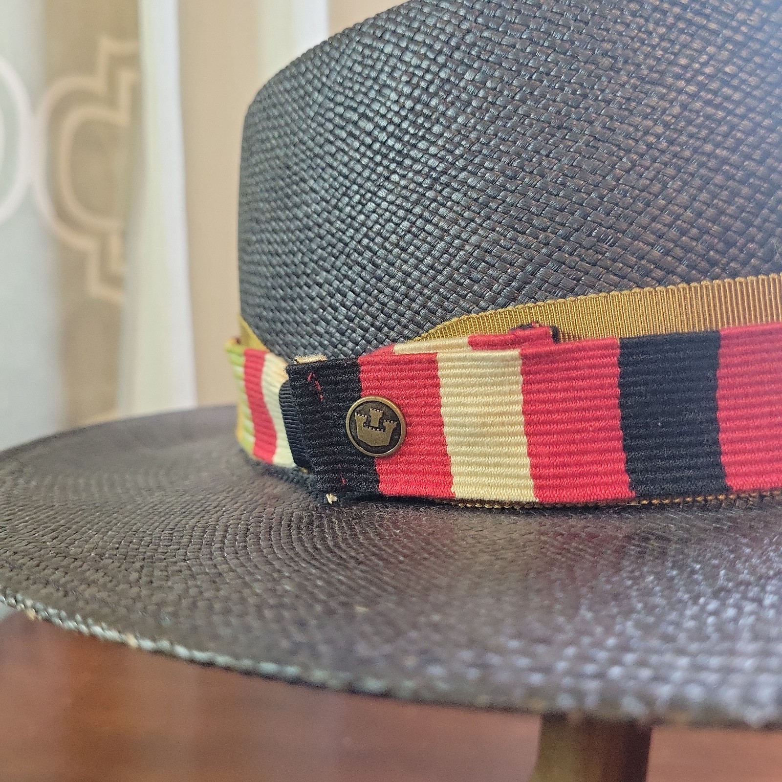 Goorin Bros Charcoal Flat Brim Panama Fedora Hat Toquilla Straw Boater 23″ 7 3/8