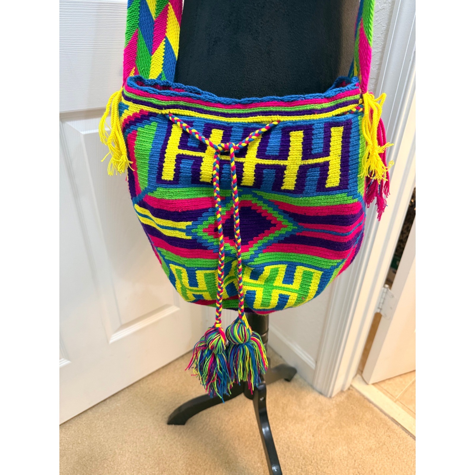 Handmade Boho Woven Crossbody Bag Multi-Color Tassel Festival Shoulder Bag NEW