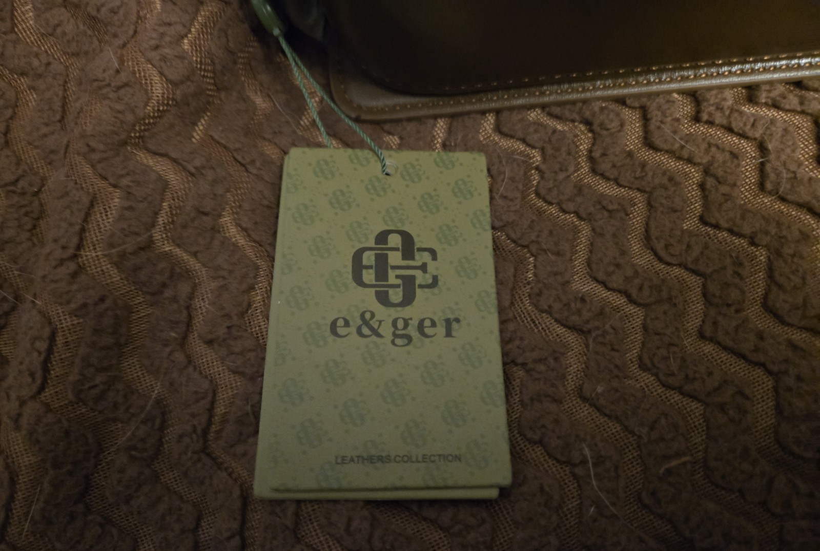 e&ger Brown Checkered Top Handle Bag Gold Hardware Buckle Accent Small
