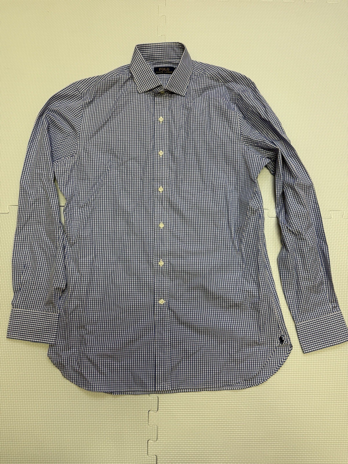 Polo Ralph Lauren Mens Checkered Blue/White Button Up 15.5/39 (M) Free Ship
