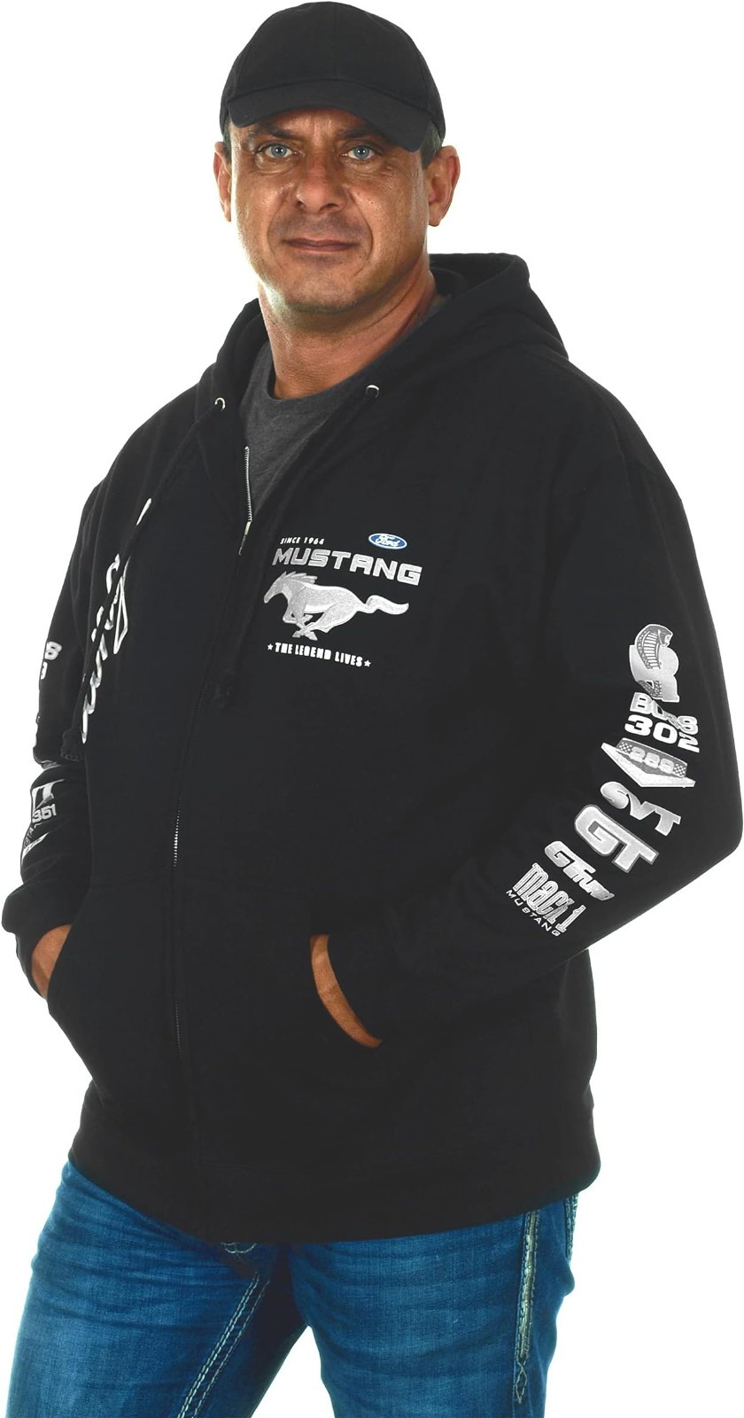 JH Design Ford Mustang Hoodie Men’s Black Licensed Sweatshirt