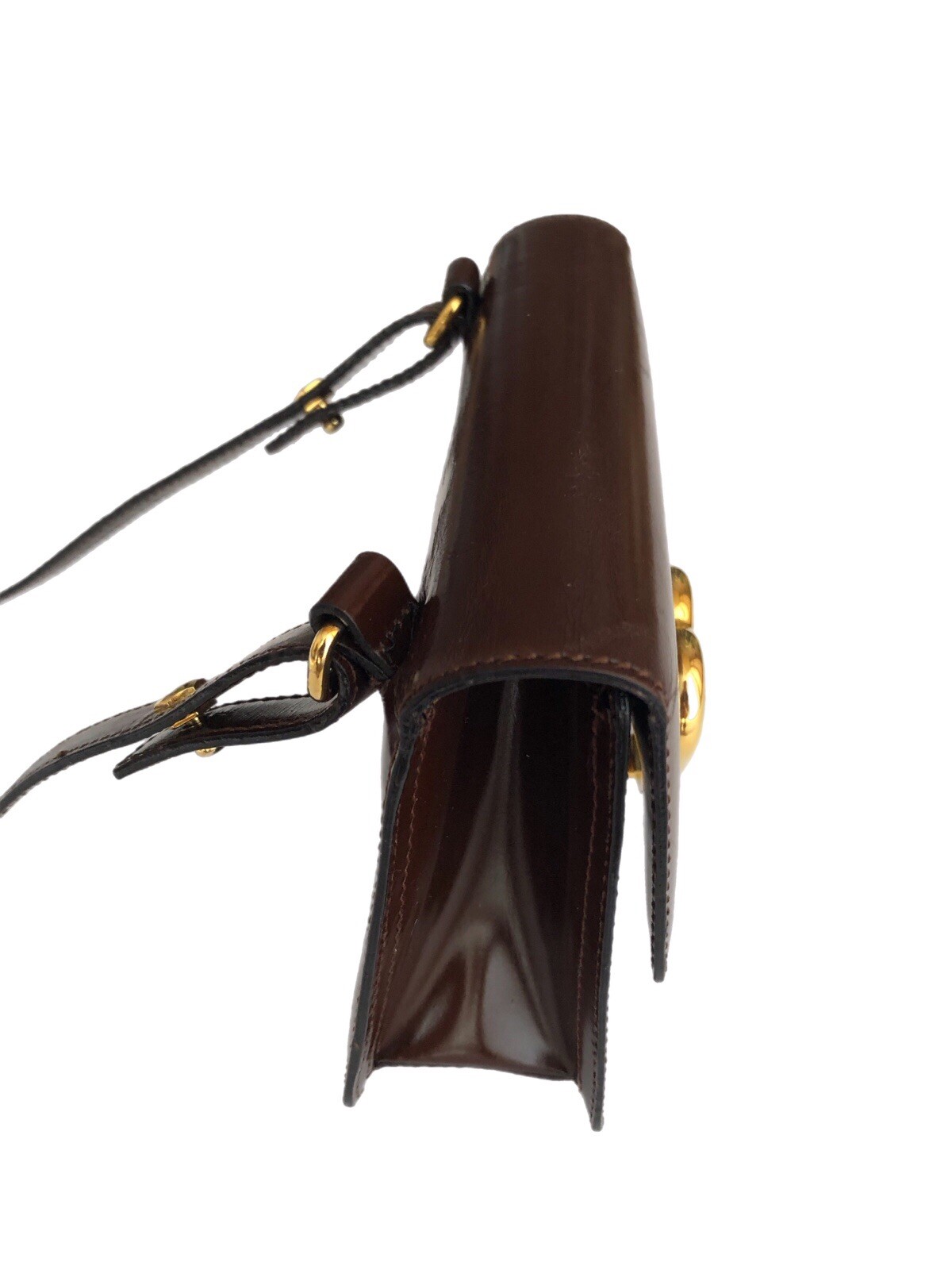MOSCHINO Redwall Vintage Brown Leather Heart Shoulder Crossbody Belt Small Bag