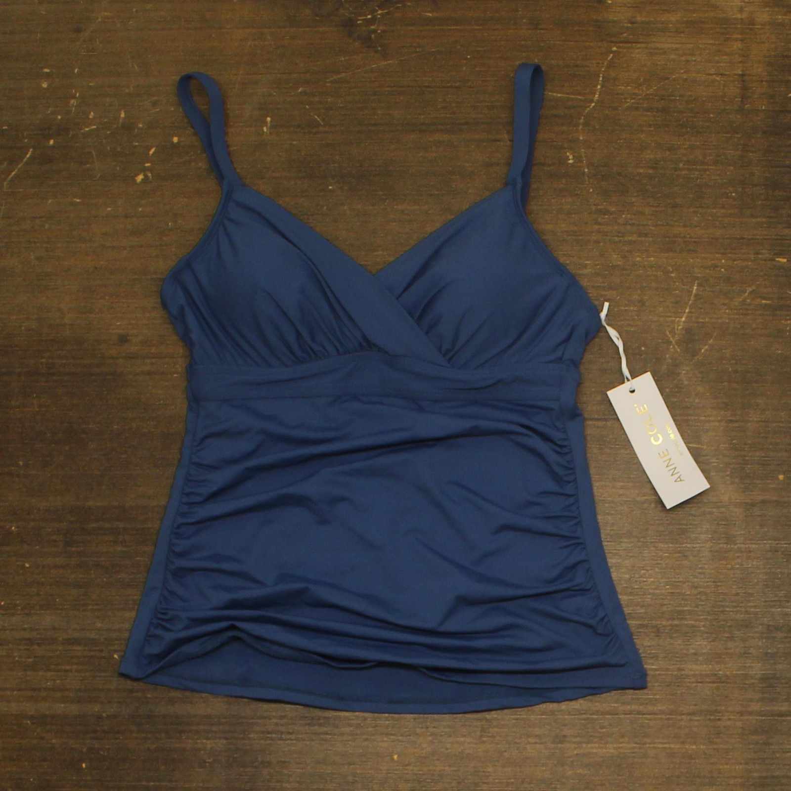 Anne Cole Womens Twist Front Underwire Tankini Swim Top Slate Blue 32C/34B