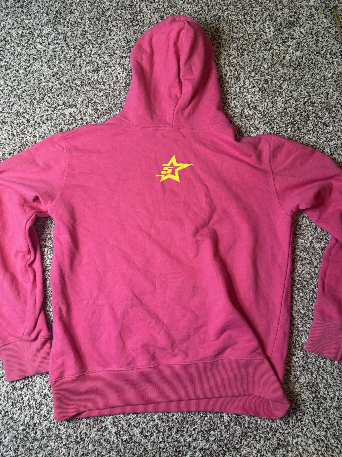 SP5DER PUNK Pink Pullover Hoodie Fleece Cotton/Poly Spiderweb Graphic Pockets