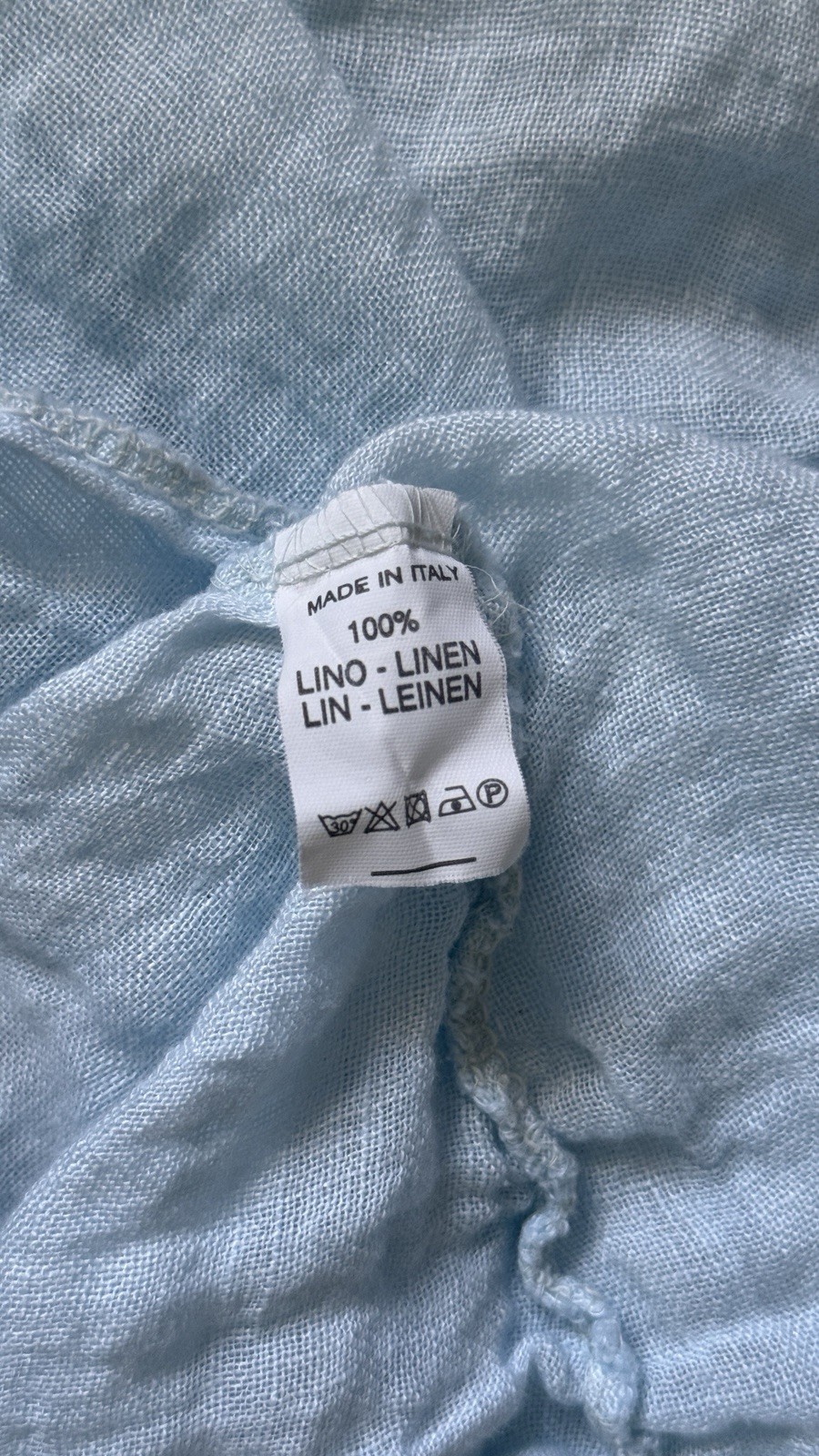 SAGA Italy Washed Sky Blue 100% Linen Gauze Boho Oversized Tunic Top