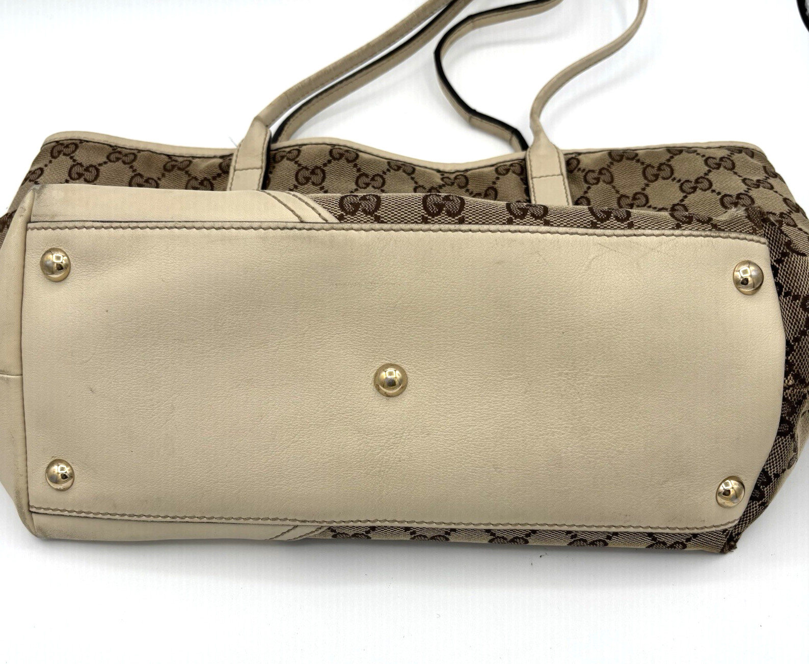 GUCCI GG Logo Abbey Shoulder Bag Canvas Leather Brown Beige Authentic 0058