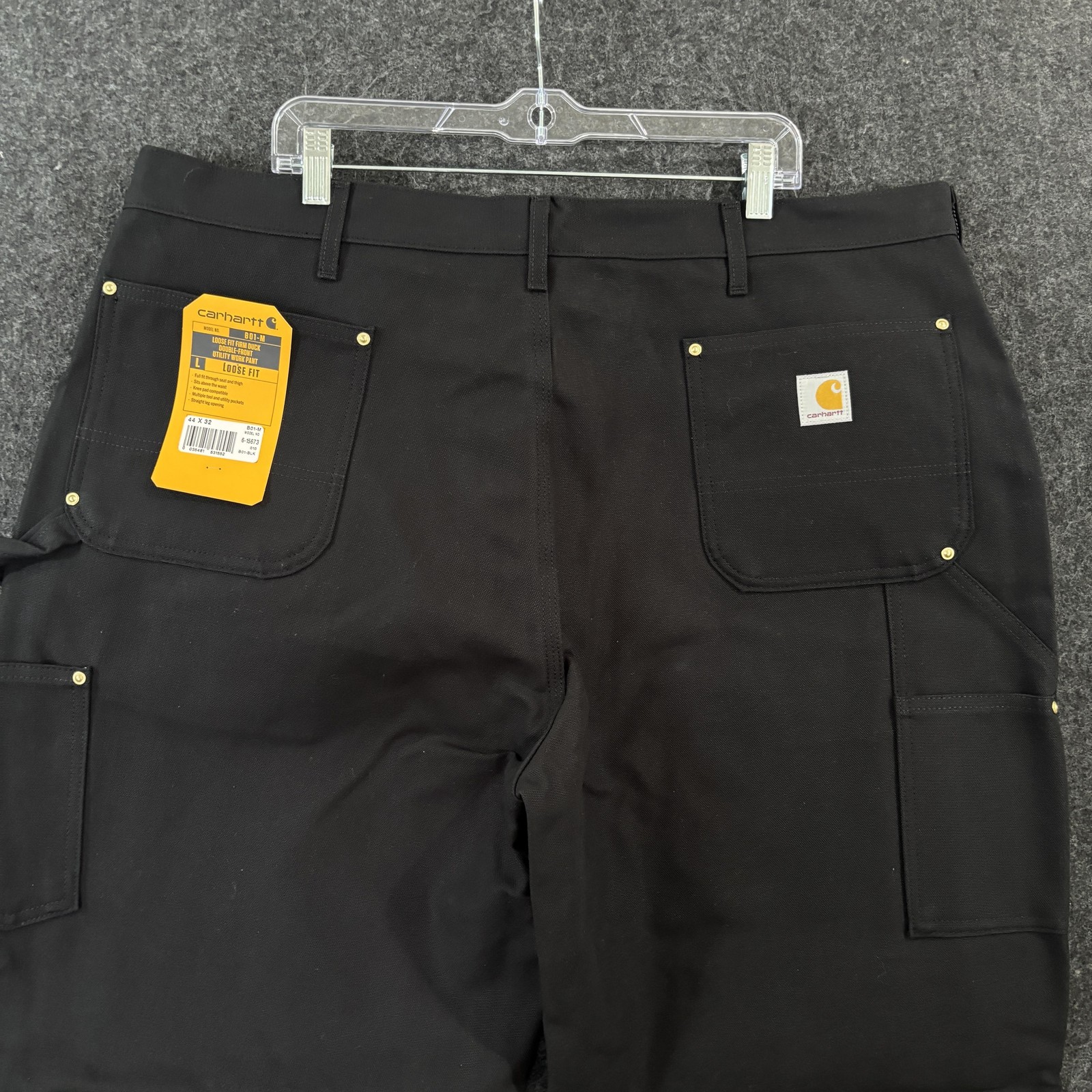 Carhartt Double Front Carpenter Work Pants Men’s 44×32 Black Duck Canvas B01-M