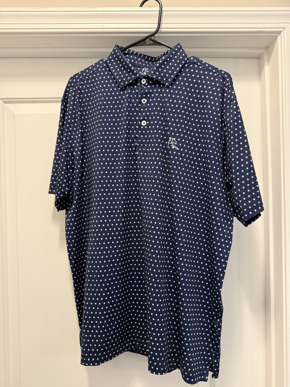 Rhoback Men’s Performance Polo Shirt Blue With White Stars, Size Large