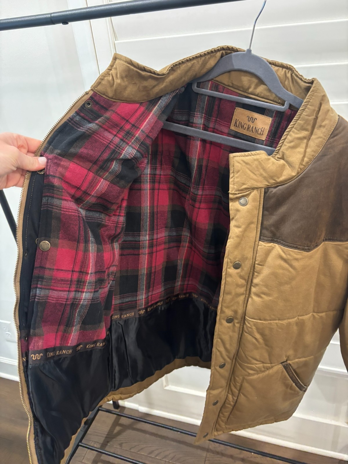 King Ranch KRJ-317 Canvas Leather Yoke Ranch Jacket Mens Medium Plaid Lined