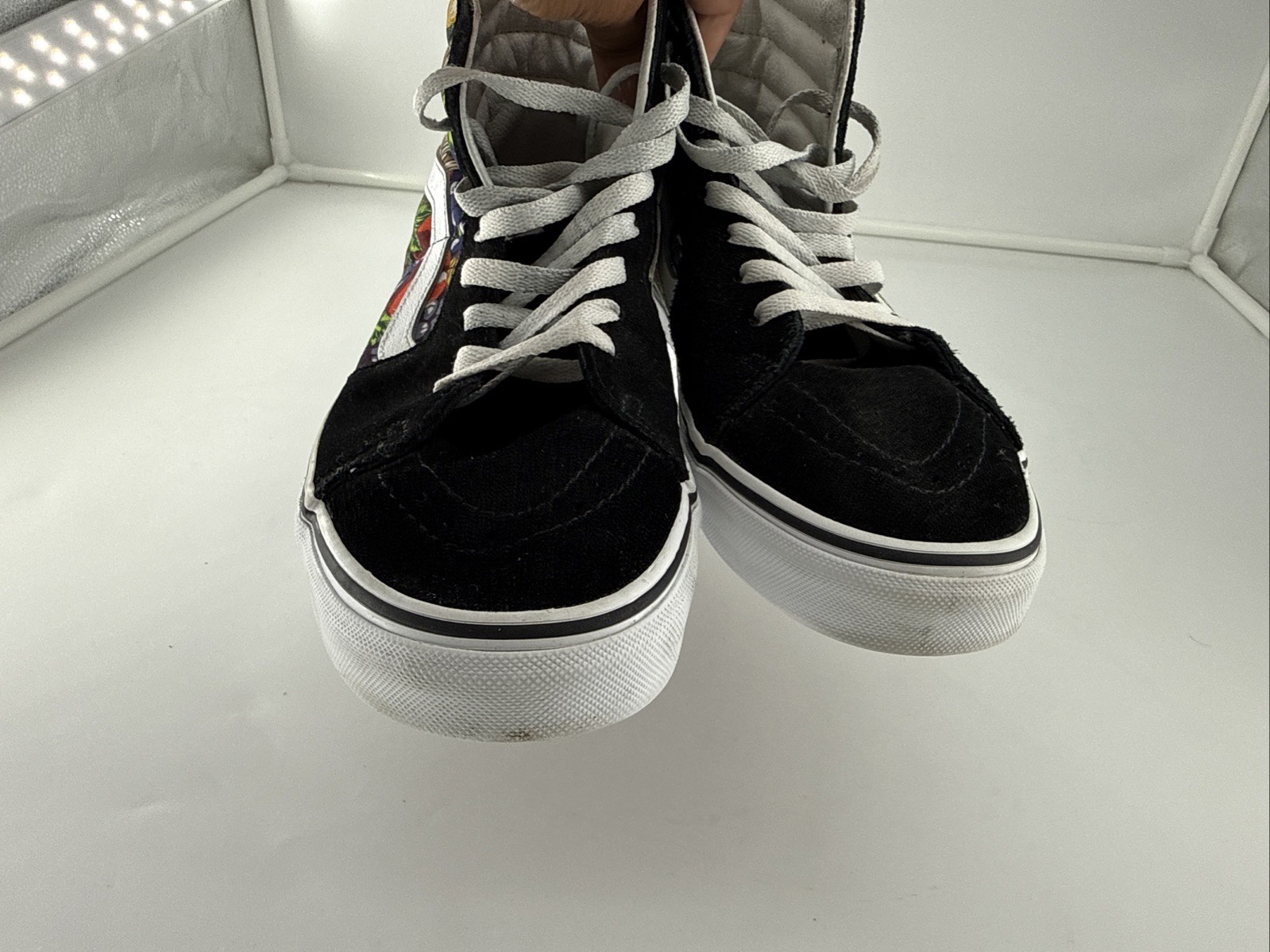 VANS Sk8 Hi Fruit Skull Skeleton Black White Striped Shoe Unisex Sz M 9.5 /W 11