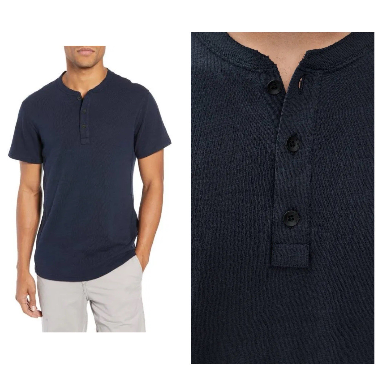 New Rag & Bone $128 Classic Slub Jersey Henley In Navy Size: XL