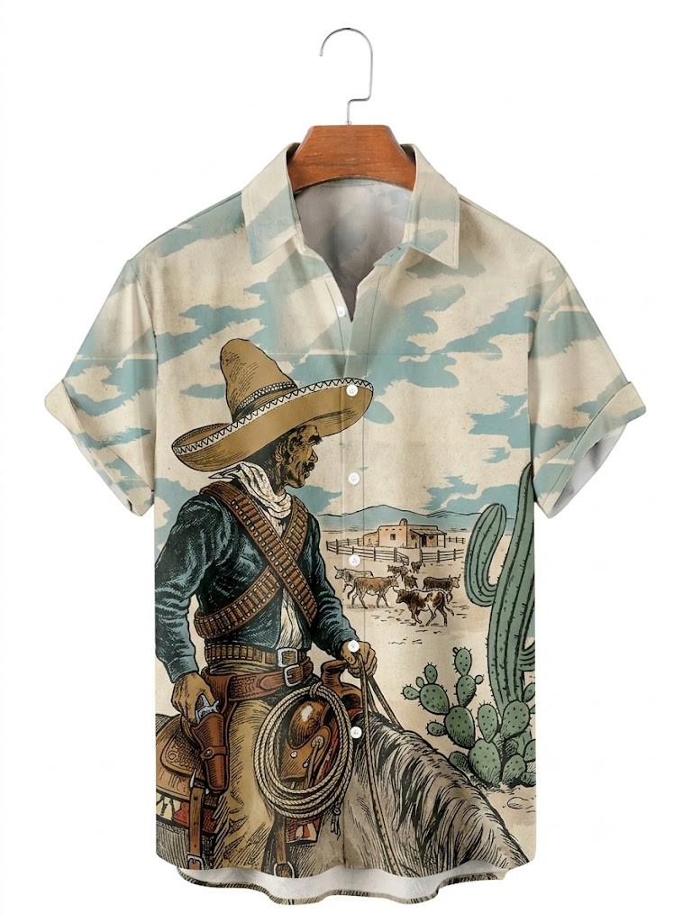 Menswear Cowboy Cool Digital Print Plus Western Aloha Hawaiian Shirt