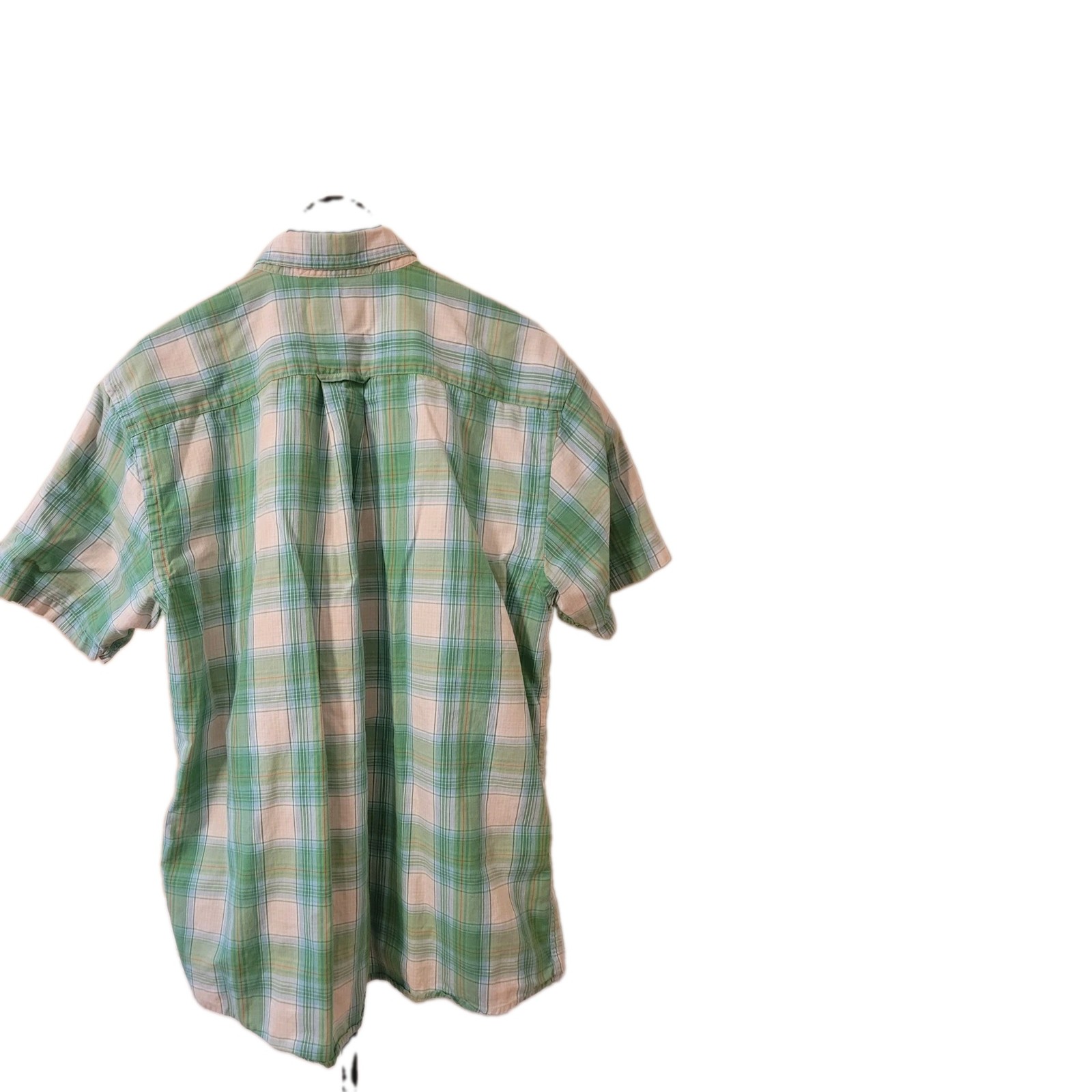Orvis Green White Cotton Plaid Short Sleeve Button-Up Button-Down Collar L