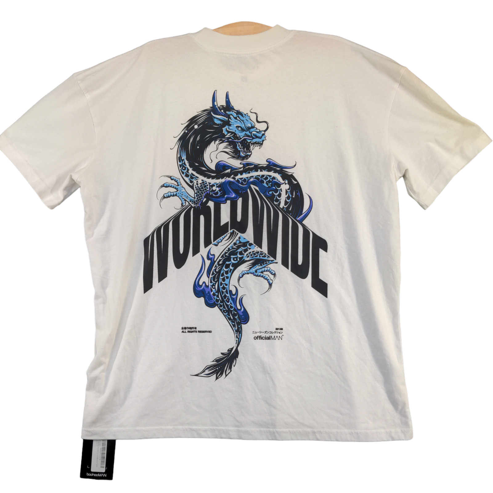 MAN BoohooMAN Worldwide Dragon Graphic T-Shirt White Medium Short Sleeve W/Tags