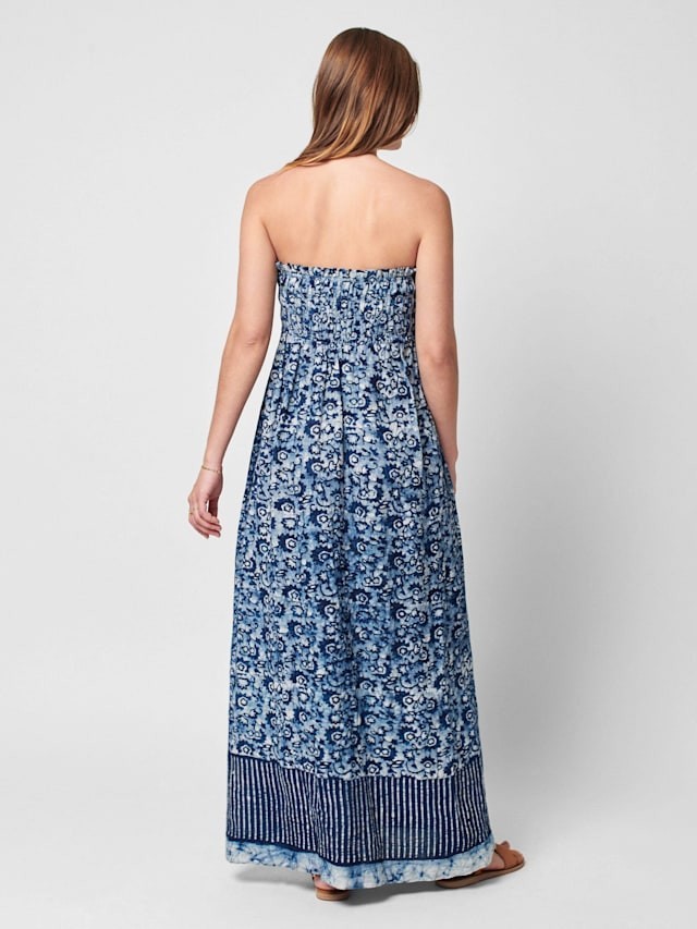 NWT Faherty Margarita 100% Linen Strapless Smocked Purple Maxi Dress Women’s M